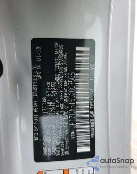 2013 Subaru Brz 2.0 Premium из США, поврежденный, VIN JF1ZCAB15D2607568